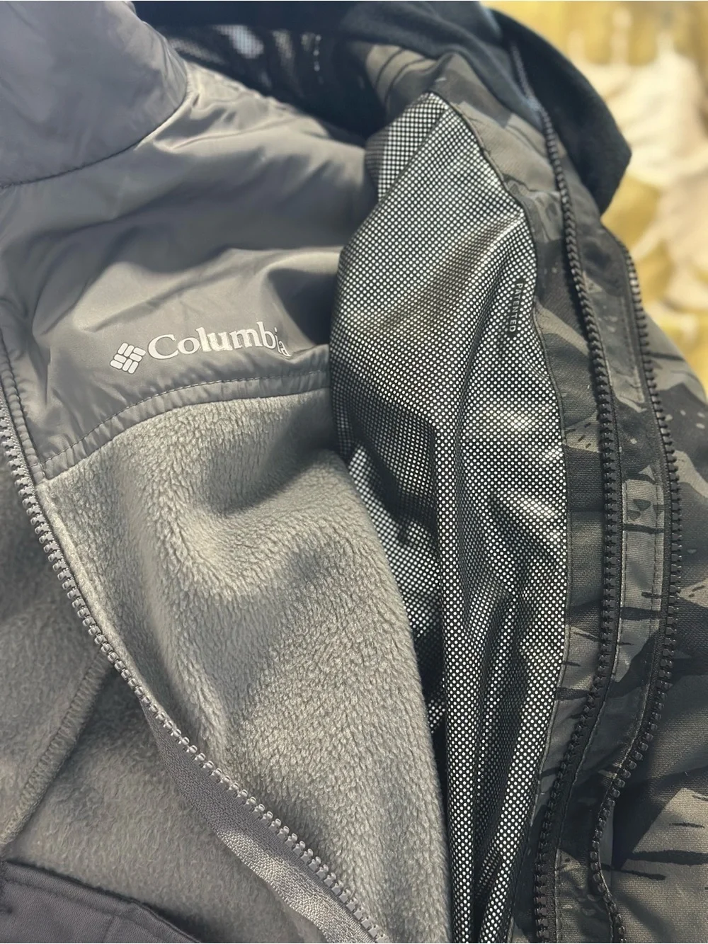Columbia teens Grey & Black Camouflage Raincoat